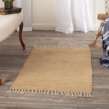VHC Brands Accent Rug Burlap Natural Farmhouse 27x48 Cotton Chindi/Rag Floor Mat