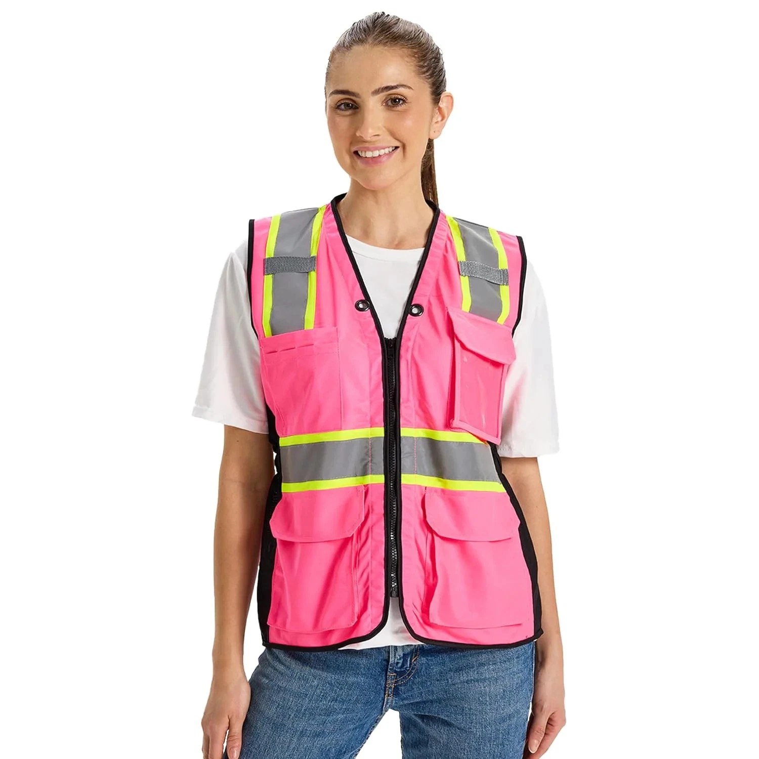 Hi Vis Safety Vest for Women,Working Drawstring waist Construction Vest with Poc - product detail image 8