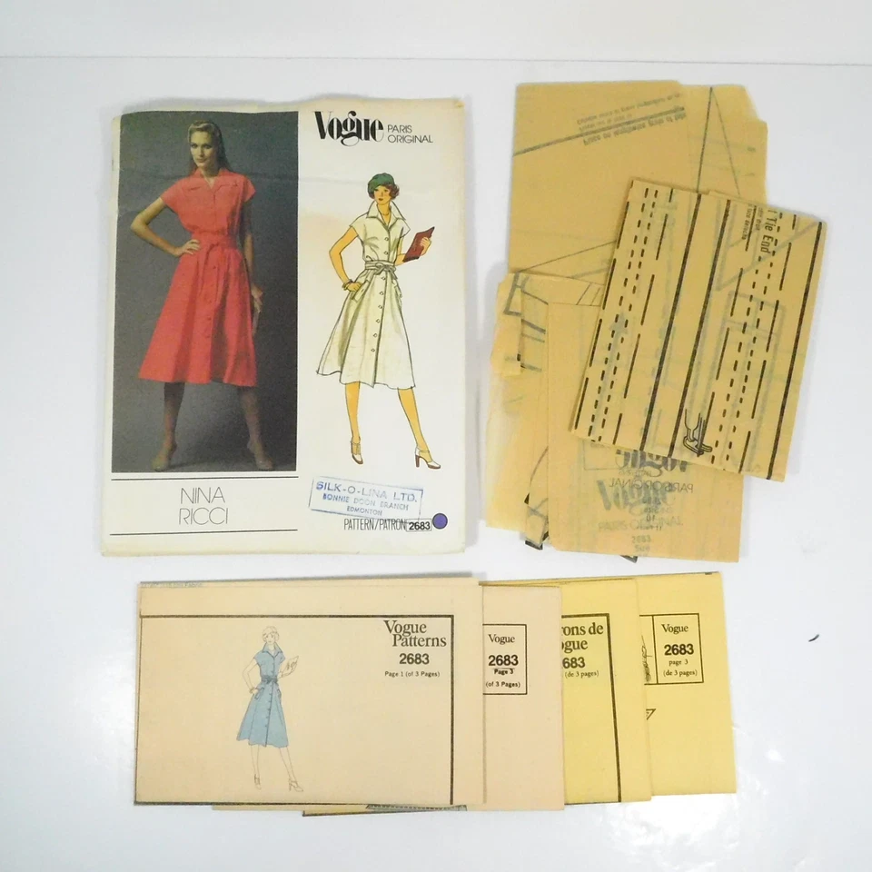 Vogue 2683 Misses Dress Belt Pattern Size 10 CUTt Nina Ricci Paris Shirtdress - Image 2 of 4