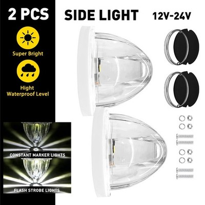 2X White LED Watermelon Light Side Marker Truck Trailer Turn Signal Light 24V ER