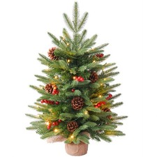2FT Pre-lit Artificial Small Mini Christmas Tree with Warm White Multi-Color ...