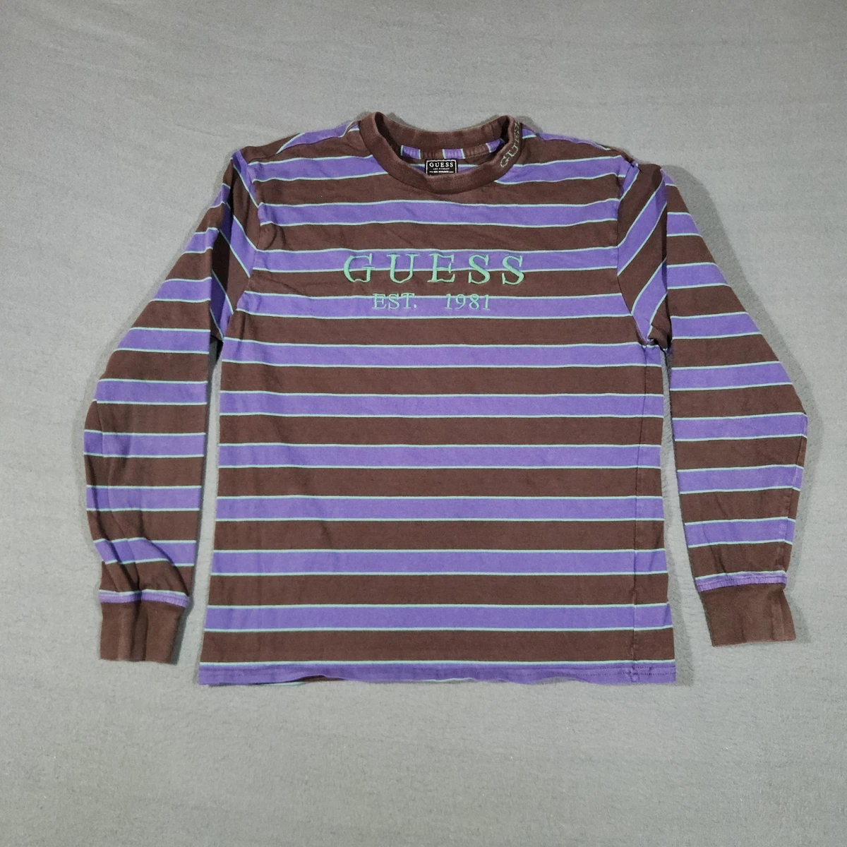 T-shirt GUESS Vintage Jaune Uni Avec Logo USA - Taille L - Années 90 - Occasion Très Bon état