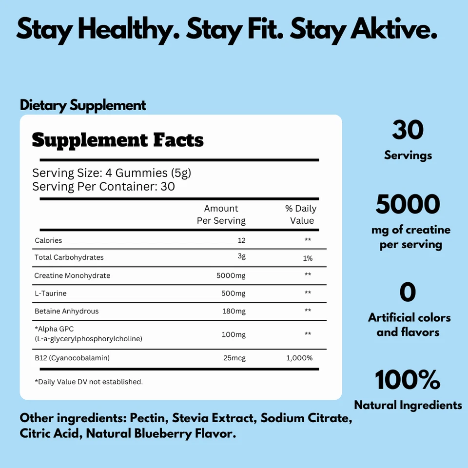 Creatine Monohydrate Gummies 5g Enhance Brain Function + Build Muscle Alpha-GPC - Image 3 of 4