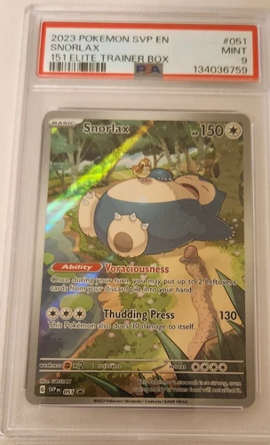 Snorlax Pokemon 2023 151 Elite Trainer Box ETB PROMO #051 PSA 9