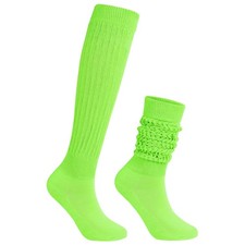 Knee High Slouch Socks for Women 80s 90s Scrunch Leg Warmers Neon Green