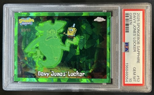 2025 Topps Chrome SpongeBob Sapphire Davy Jones' Locker Green #/99 PSA 10