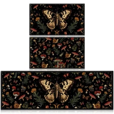 Rug Kitchen Decor Set of 3, Non Slip Cottagecore Moth Rug Door Mat, Rugs for ...