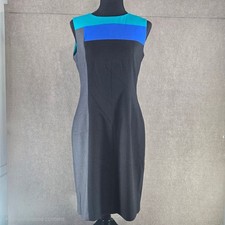 Calvin Klein Womens 8 Black Blue Teal Colorblock Sleeveless Sheath Dress
