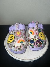 Lilac Kids Beaded Easter Spring Summer Clog with Rainbow  Smiley Charms