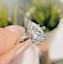 3CT Pear-Cut Lab Created Solitaire Engagement Ring 14K White Gold Plated