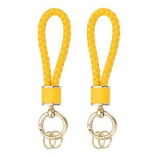 2 Pack Braided Leather Keychain for Car Bag Wallet Gold/Light Yellow