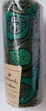 NOS Vintage Hallmark Pillar Candle Green Tral Carved Birds Flowers