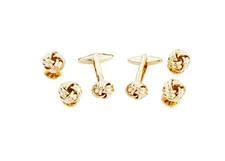 Knot Gold Tone Cufflinks Studs Tuxedo Set in a Presentation Gift Box Formal