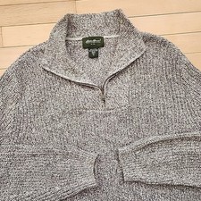 Vtg Eddie Bauer 1/4 Zip Mock Neck Pullover Sweater 100 Cotton Mens XL Tall
