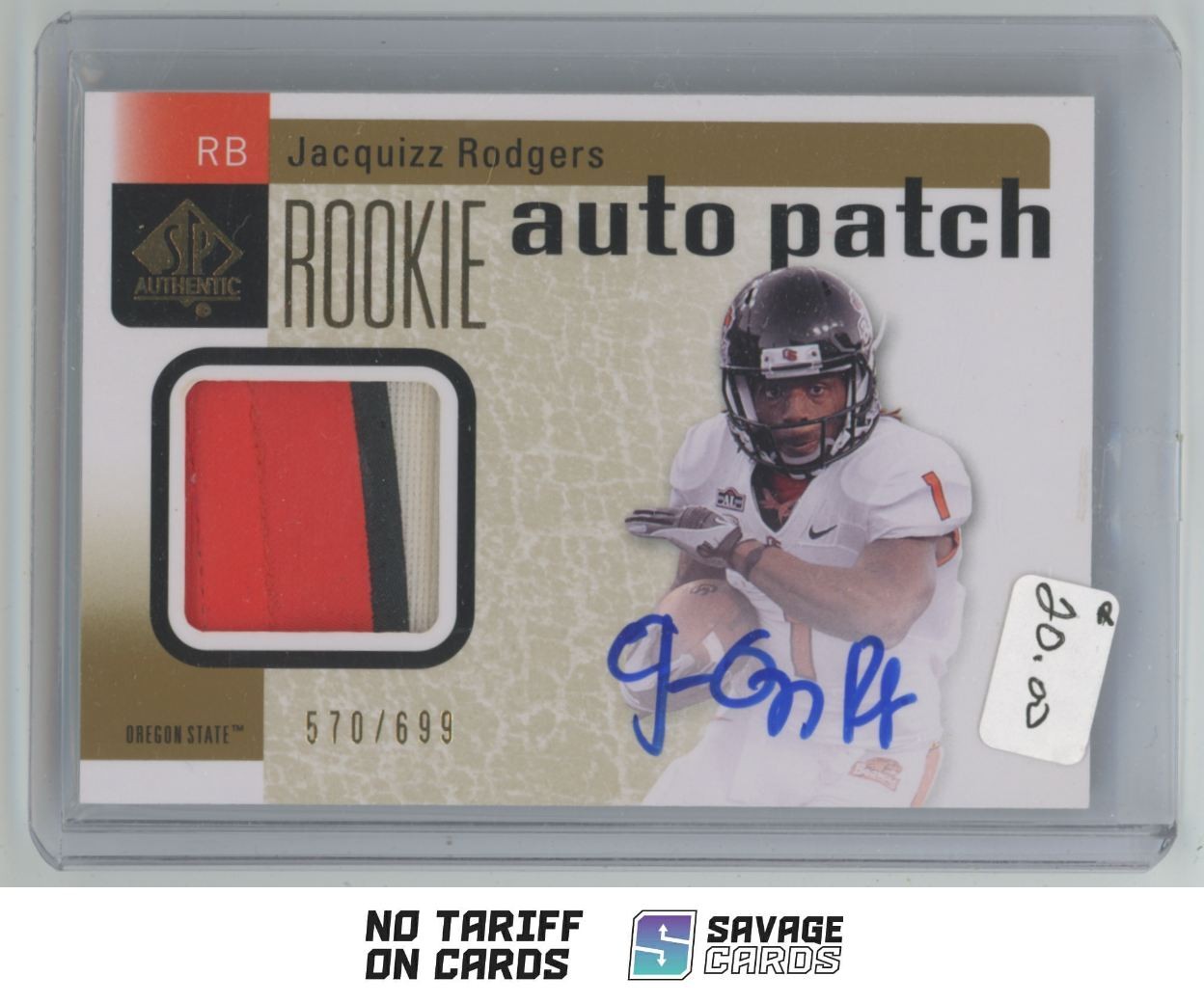 Jacquizz Rodgers SP Authentic #223 Autograph Patch
