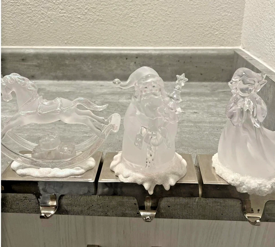 Lote de 3 Medias de Navidad Vidrio Esmerilado Santa Angel Caballo Iluminado Decoración Foto 3 de 4