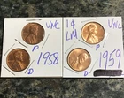 1958 & 1959 PD Uncirculated Lincoln Wheat / Memorial Cent Set ( 4 coins )