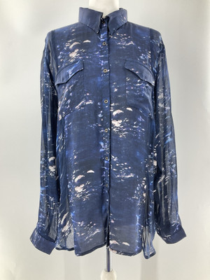 Nu Denmark Designer blau gemustert halbtransparent Oversize Bluse Top Gr. M sehr guter Zustand #T1