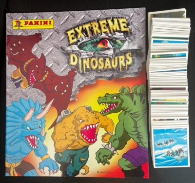 SET COMPLET STICKERS + ALBUM VIDE PANINI EXTREME DINOSAURS 1998 RARE BON ETAT - Photo 1/4
