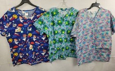 Mixed Lot of 3 Womans Scrubs Size Large Disney Olaf, Frogs Multicolor Design