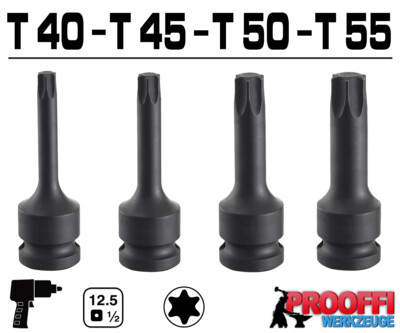 4 x TORX Kraft Schlagschrauber Stecknuss T40 T45 T50 T55 Nuss T-Profil Lang