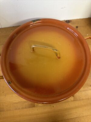 Grand Faitout En Tôle Émaillée Orange – Ustensile De Cuisine Vintage (Occasion)
