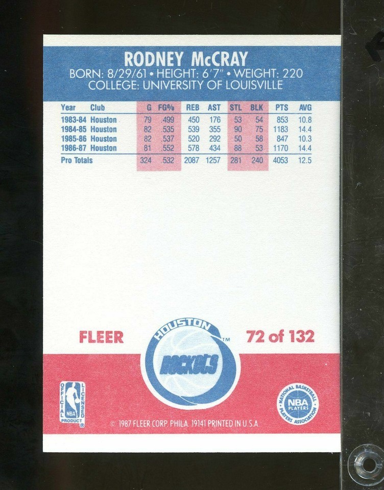 1987-88 Fleer RODNEY MCCRAY #72 Houston Rockets NRMT/MT (JU30) | eBay