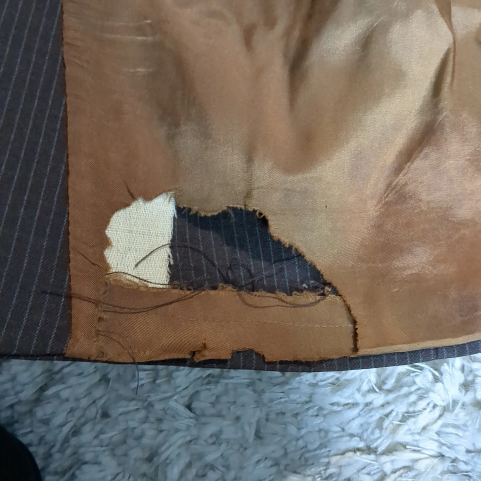 Traje Vintage 3 Piezas 46 L Marrón Chaqueta Chaleco Pantalones Rayas Foto 4 de 4