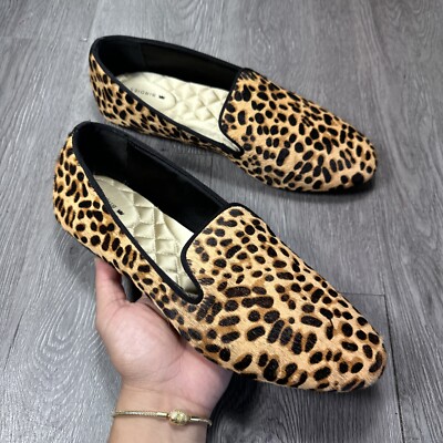 BIRDIES The Starling Cheetah Calf Hair Slip On Loafers Women s Sz 10.5 Work Luxe
