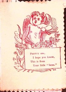 Valentines Day Card Antique Cupid Design Heart Middle Poem