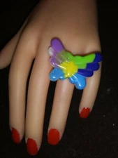 Bold Huge CHUNKY PSYCHEDELIC BUTTERFLY POWER plastic statement ring 8