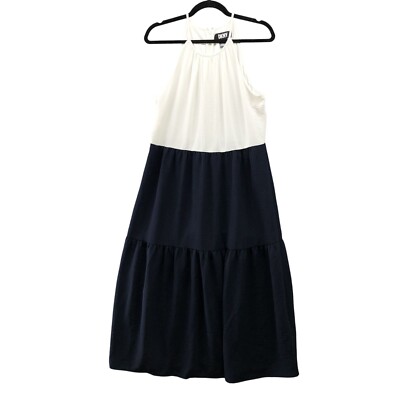dkny black and white maxi dress DKNY Tiered Maxi Dress Size 10 Halter Sleeveless White Navy Blue