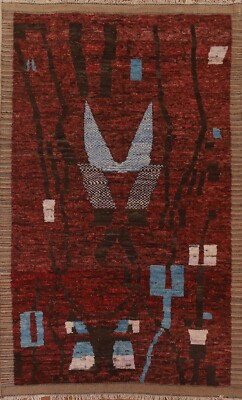 Burgundy Abstract Moroccan Oriental Area Rug Wool Hand-knotted 7x10 ft Carpet