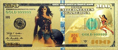 $100 Wonder Woman DC Comics Novelty 24K Gold Foil Plated Note Bill XX040