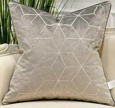 18 X 18 GREY VELVET SILVER EMBROIDERY EUROPEAN PILLOW COVER M10