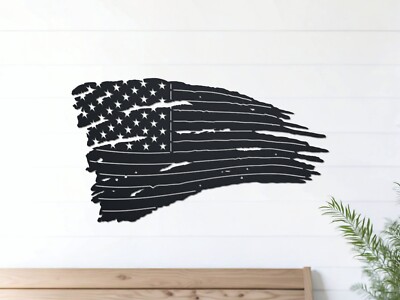 Tattered American Flag Metal Decor, USA Distressed Flag, American Flag Sign