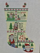 PATTI MANN Hand Painted Needlepoint Stocking Canvas Santa Sampler 23  