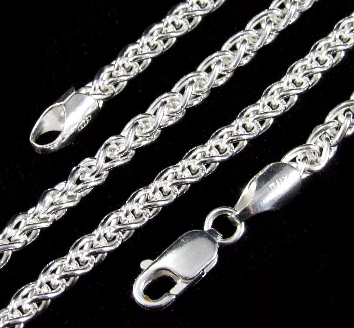 3.5MM Solid 925 Sterling Silver Italian SPIGA WHEAT CHAIN Necklace Made In Italy