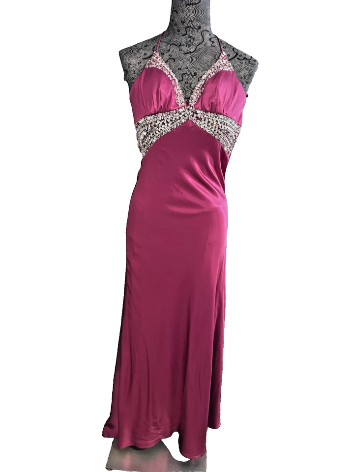 Vestido/vestido sereia cetim frisado Sean Collection rosa fúcsia tamanho 2 novo sem etiquetas - Imagem 2 de 4