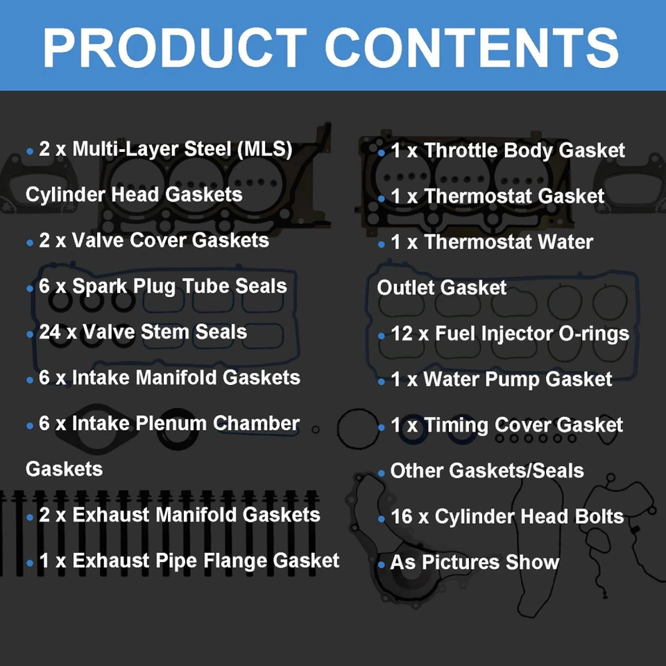 Head Gasket Set Cylinder Head Bolts for 11-16 Chrysler Dodge Ram JEEP 3.6L V6 Foto 3 de 4