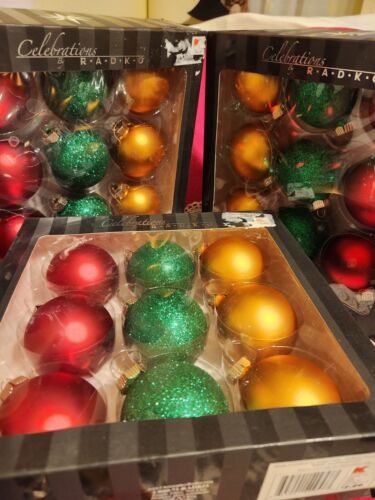 CHRISTOPHER RADKO 3 BOXES  W/ 9 GLASS ORNAMENTS IN EA. BOX RED GOLD& GREEN  - Picture 1 of 18