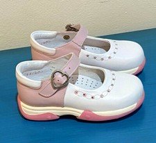 NEW Girls Pink White School Shoes Mary Janes w/Stones Buckle 25 8 Toddler