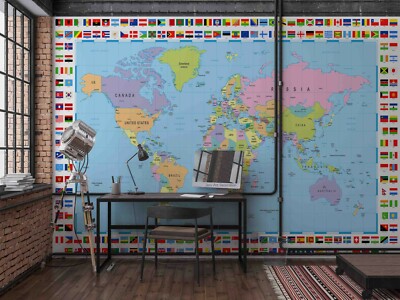 3D World Map Wallpaper Wall Mural Removable Self-adhesive 491