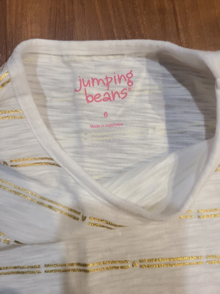 Kids Girls Jumping Bean White Sleeveless Tee With Gold Stripes Size 6 - Image 2 of 3