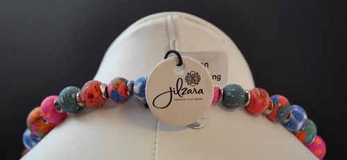 Jilzara Mosaic Elastic Medium Keepsake Necklace Polymer Clay Beads Handmade R2 - Picture 5 of 12