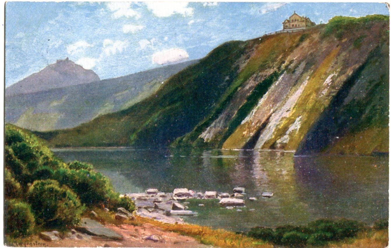 AK Riesengebirge, Großer Teich, PrinzHeinrichBaude, Stempel