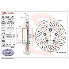 Image of Brembo Prime Line UV Coated Vented Brake Disc - Drilled 09.D931.11 Fits Porsche