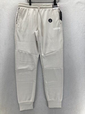 Hurley Exist Box Logo Fleece Jogger Pants Mens Medium Slim Fit Bone Beige Gym