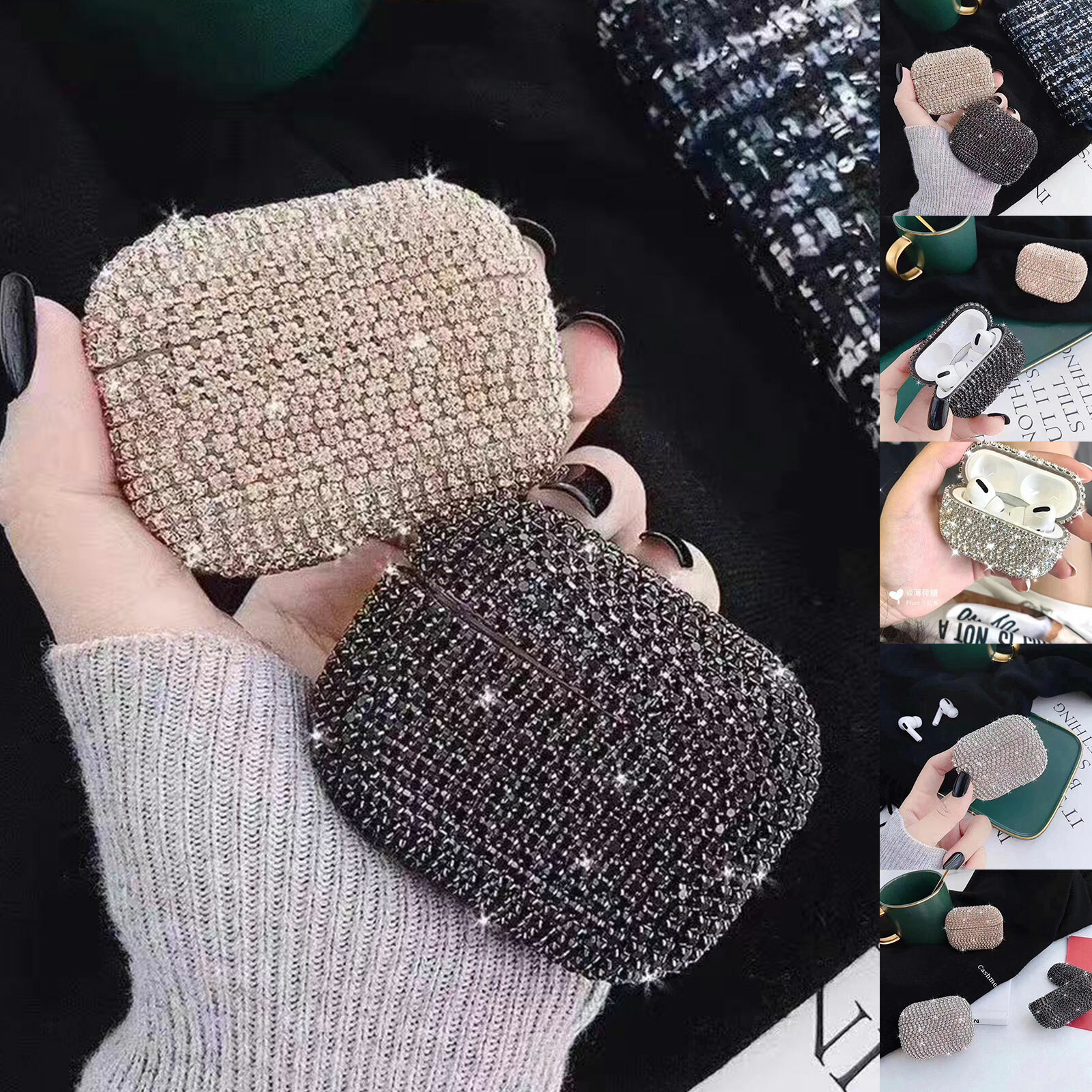 Luxury Bling Glitter Diamond Rhinestone Case Cover For AirPods Pro Charging Case-image