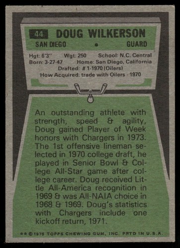 1975 Topps #44 Doug Wilkerson RC - EX - Picture 2 of 2